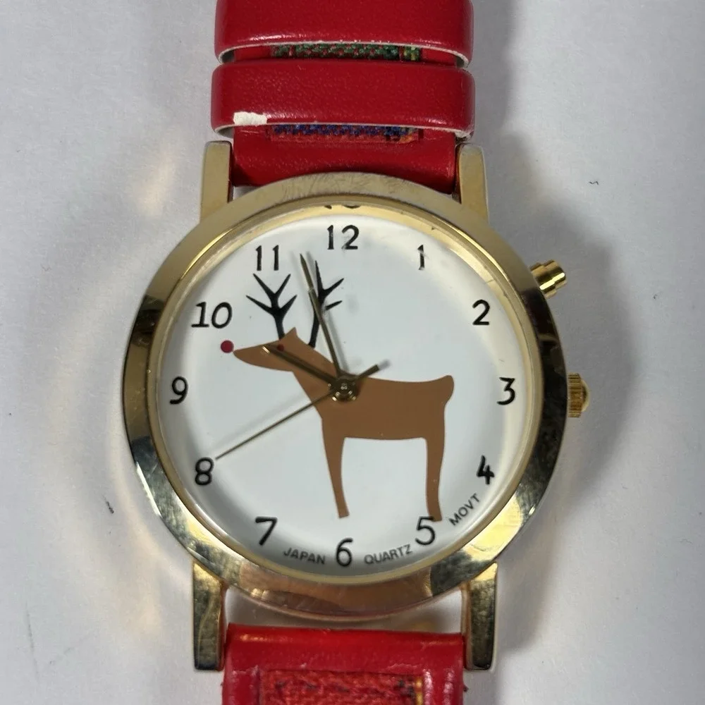 japan movt quartz Reindeer Christmas  Wristwatch Women's Plays Jingle Bells
